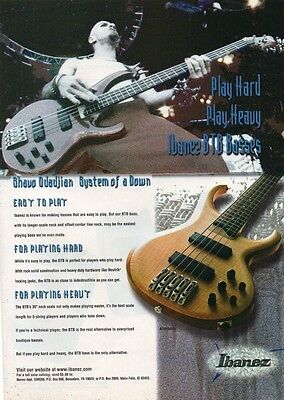 Ibanez BTB bass guitar ad, magazine circa 1999 featuring System Of A Down member.